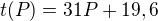 $t(P)=31P+19,6$