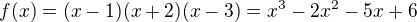 $f(x)=(x-1)(x+2)(x-3)=x^3-2x^2-5x+6$