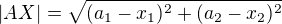 $|AX|=\sqrt{(a_1-x_1)^2+(a_2-x_2)^2}$