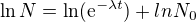 $\ln N=\ln (\mathrm{e}^{-\lambda t})+ln N_{0}$