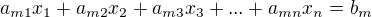 $a_{m1}x_{1} + a_{m2}x_{2} + a_{m3}x_{3} + ... + a_{mn}x_{n} = b_{m}$