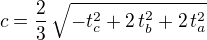 $c={{2\over{3}}\,\sqrt{-t_{c}^2+2\,t_{b}^2+2\,t_{a}^2}}$