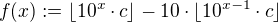 $f(x):=\lfloor 10^{x}\cdot c \rfloor-10\cdot \lfloor 10^{x-1}\cdot c \rfloor$