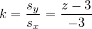 kopírovat do textarea $k=\frac{s_y}{s_x}=\frac{z-3}{-3}$