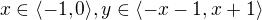 $x \in \langle -1,0 \rangle, y \in \langle -x-1, x+1 \rangle $