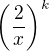 $\left(\frac2x\right)^k$