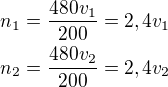 kopírovat do textarea $n_1=\frac{480v_1}{200}=2,4v_1\\n_2=\frac{480v_2}{200}=2,4v_2$