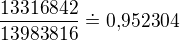 $\frac{13316842}{13983816}\doteq0,\!952304$