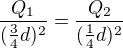 kopírovat do textarea $\frac{Q_{1}}{(\frac{3}{4}d)^{2}}=\frac{Q_{2}}{(\frac{1}{4}d)^{2}}$