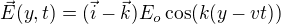 $\vec E(y,t)=(\vec i- \vec k) E_o \cos (k(y-vt))$