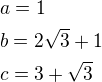 kopírovat do textarea $a = 1 \nlb = 2\sqrt{3}+1 \nlc=3+\sqrt{3}$