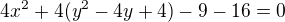 kopírovat do textarea $4x^2+4(y^2-4y+4)-9-16=0$