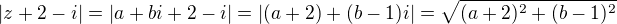 $|z+2-i|=|a+bi+2-i|=|(a+2)+(b-1)i|=\sqrt{(a+2)^2+(b-1)^2}$