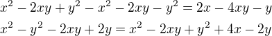 kopírovat do textarea $x^2-2xy+y^2-x^2-2xy-y^2=2x-4xy-y \nl x^2-y^2-2xy+2y=x^2-2xy+y^2+4x-2y$