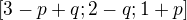 $[3-p+q;2-q;1+p]$