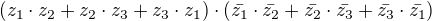 $(z_{1}\cdot z_{2}+z_{2}\cdot z_{3}+z_{3}\cdot z_{1})\cdot(\bar{z_{1}}\cdot\bar{ z_{2}}+\bar{z_{2}}\cdot\bar{z_{3}}+\bar{z_{3}}\cdot\bar{ z_{1}})$
