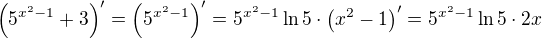 $\left( 5^{x^2 - 1} + 3 \right)' = \left( 5^{x^2 - 1} \right)' = 5^{x^2 - 1} \ln 5 \cdot \left( x^2 - 1 \right)' = 5^{x^2 - 1} \ln 5 \cdot 2x$