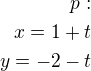 kopírovat do textarea $p:\\x=1+t\\y=-2-t$