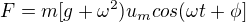 $F=m[g+\omega^2 ) u_m cos(\omega t +\phi]$