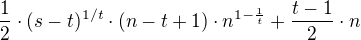 $\frac{1}{2}\cdot (s-t)^{1/t}\cdot (n-t+1)\cdot n^{1-\frac{1}{t}}+\frac{t-1}{2}\cdot n$
