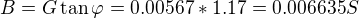 kopírovat do textarea $B=G \tan \varphi = 0.00567*1.17=0.006635S$