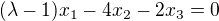 $(\lambda-1)x_1 - 4x_2 - 2x_3 =0$