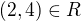$(2, 4) \in R$