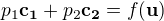 $p_1\bold{c_1}+p_2\bold{c_2}=f(\bold{u})$