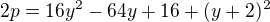 $2p = 16y^{2}-64y+16+(y+2)^{2}$