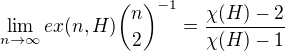 $\lim_{n\to\infty} ex(n,H)\binom{n}{2}^{-1}=\frac{\chi(H)-2}{\chi(H)-1}$