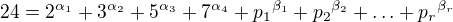 $24=2^{\alpha_1}+3^{\alpha_2}+5^{\alpha_3}+7^{\alpha_4}+{p_1}^{\beta_1}+{p_2}^{\beta_2}+\ldots+{p_r}^{\beta_r}$