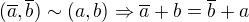 $(\overline{a},\overline{b})\sim (a,b)\Rightarrow \overline{a}+b=\overline{b}+a$