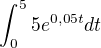 $\int_0^55e^{0,05t}dt$