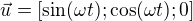 $\vec u=[\sin(\omega t); \cos(\omega t);0]$