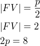 $|FV|=\frac p2\nl|FV|=2\nl2p=8$