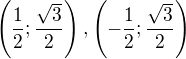 $\(\frac{1}{2};\frac{\sqrt{3}}{2}\),\(-\frac{1}{2};\frac{\sqrt{3}}{2}\)$