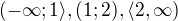 $(-\infty ;1\rangle, (1;2), \langle2,\infty )$