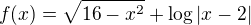 $f(x) = \sqrt{16-x^2}+\log |x-2|$