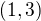 $(1, 3)$