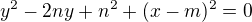 $y^{2}-2ny+n^{2}+(x-m)^{2}=0$