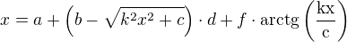kopírovat do textarea $x=a+\(b-\sqrt{k^2x^2+c}\)\cdot d+f\cdot \rm{arctg}\(\frac{kx}{c}\)$