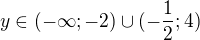$y\in(-\infty;-2)\cup (-\frac{1}{2};4)$