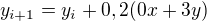 $y_{i+1}=y_{i}+0,2(0x+3y)$