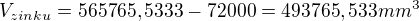 $V_{zinku}=565765,5333-72000=493765,533mm^{3}$