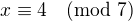 kopírovat do textarea $x\equiv 4 \pmod{7}$