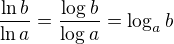 $\frac{\ln b}{\ln a}=\frac{\log_{}b}{\log_{}a}=\log_{a}b$