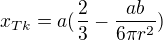 $x_{Tk}=a(\frac{2}{3}-\frac{ab}{6\pi r^{2}})$