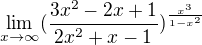 $\lim_{x\to\infty }(\frac{3x^{2}-2x+1}{2x^{2}+x-1})^{\frac{x^{3}}{1-x^{2}}}$