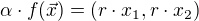 $\alpha \cdot f(\vec{x}) = (r\cdot x_{1},r\cdot x_{2})$