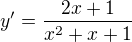 kopírovat do textarea $y^\prime=\frac{2x+1}{x^2+x+1}$